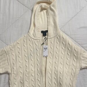 House of Harlow 1960 Cream Cable Knit Hooded Cardigan